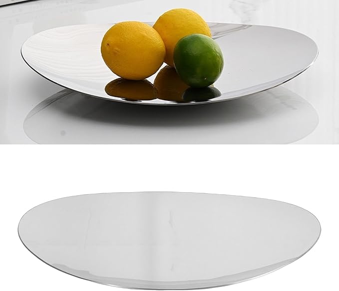 Zerodis Silver Tray Decorative, Stainless Steel Oval Fruit Bowl Elegance Redefined Silver Finish Decor Tray Bowl Modern Luxury Dessert Platter Fruit for Coffee Table Home Decor (S)