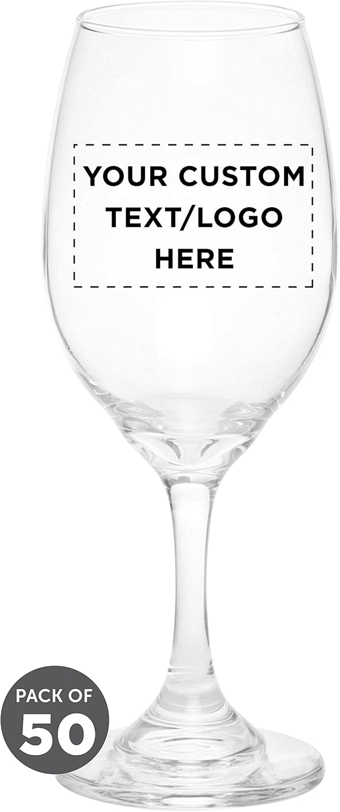 DISCOUNT PROMOS 50 Water and Wine Goblet Glasses Set, 12.75 oz. - Customizable Text, Logo - Colombia made - Clear