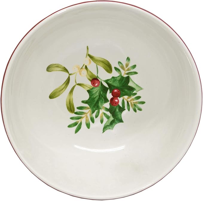 222 Fifth Christmas Foliage 12-Piece Porcelain Dinnerware Set for 4 - Glossy White Plates and Bowls Sets with Green Holly and Berry Design, Durable Ceramic Dish Set for Holiday Dining, Elegant Dishes