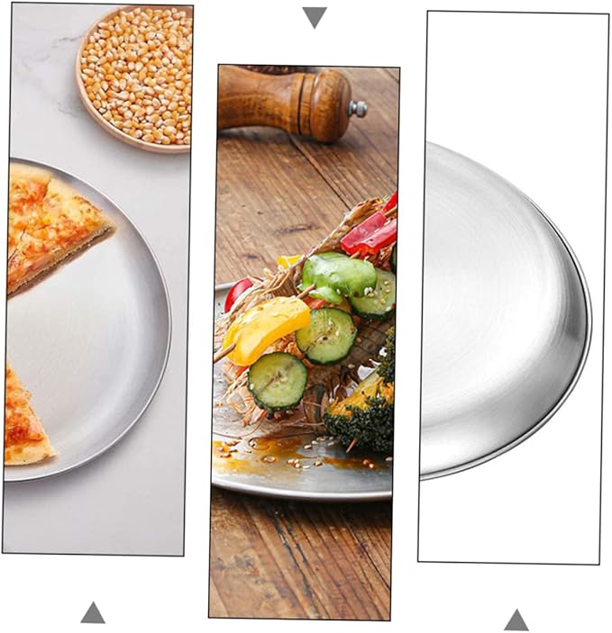 PRETYZOOM 2pcs Elegant Round Bbq Plate Stainless Steel Pizza Serving Trays Storage Plate for Family Gatherings