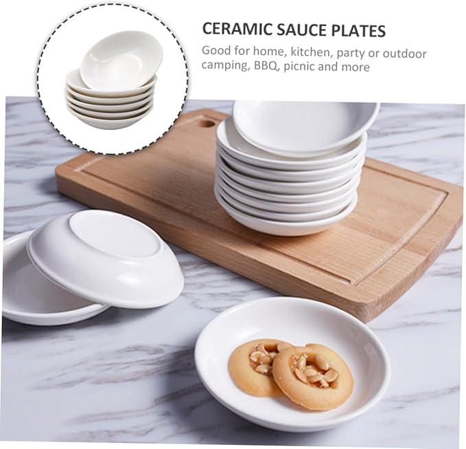 6pcs Ceramic Sauce Plates for Dipping Condiments White Seasoning Dishes for Snacks Appetizers and Desserts Dining Table