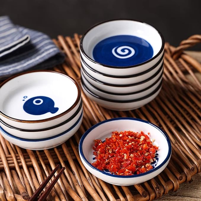 Japanese Retro Ceramic Side Dishes Set of 4, Ceramic Sauce Dipping Bowls Porcelain Side Dish Bowl, 3.54 Inch Mini Seasoning Dish for Ketchup, Sushi, Snack, BBQ and Other Party Supplies