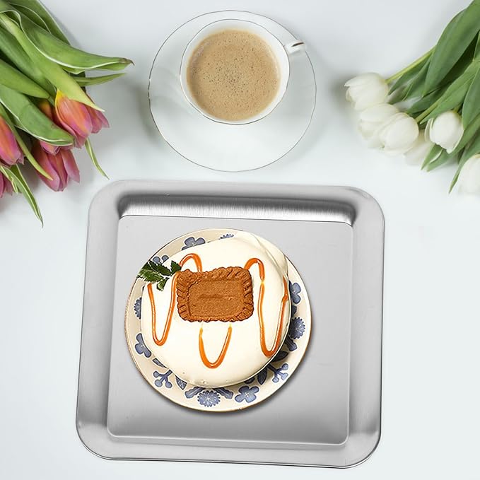 PRETYZOOM Serving Tray Thick Stainless Steel Tray Food Serving Cake Storage Plate Party Dessert Holder Fruit Easy Clean No Stickiness Material