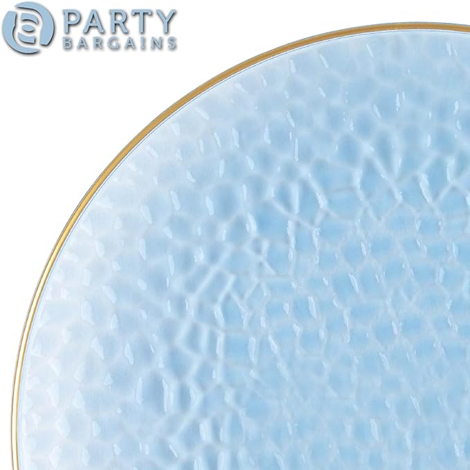 PARTY BARGAINS 13-Inch Charger Plates - 16 Pack, Hammered Blue Gold Rim, Heavy-Duty Disposable Chargers for Elegant Dining - Ideal for Weddings and Formal Events