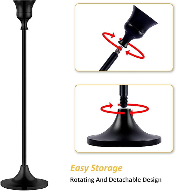 Metal Candle Holders for Candlesticks Taper Candlestick Holders Set Vintage Decorative Centerpiece Candelabra Tall Candle Stands (Matt Black, 4 Sets (12 pcs))
