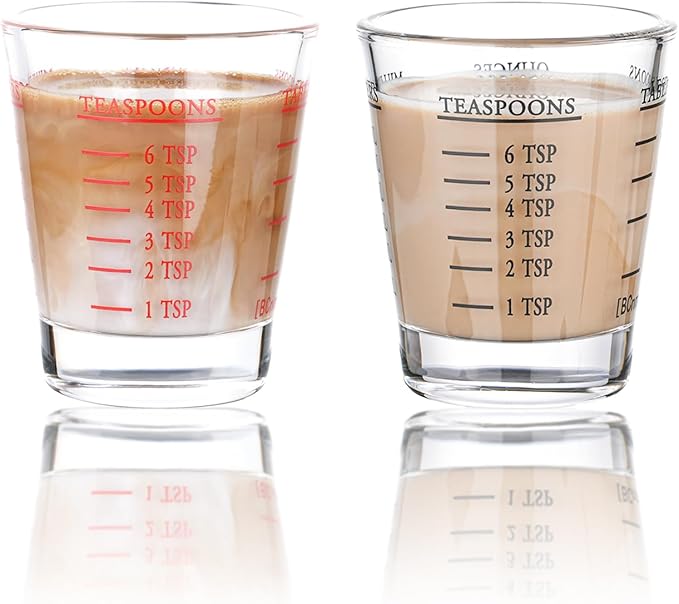 Shot Glasses Measuring cup Espresso Shot Glass Liquid Heavy Wine Glass 2 Pack 26-Incremental Measurement 1oz, 6 Tsp, 2 Tbs, 30ml (Black and Red)