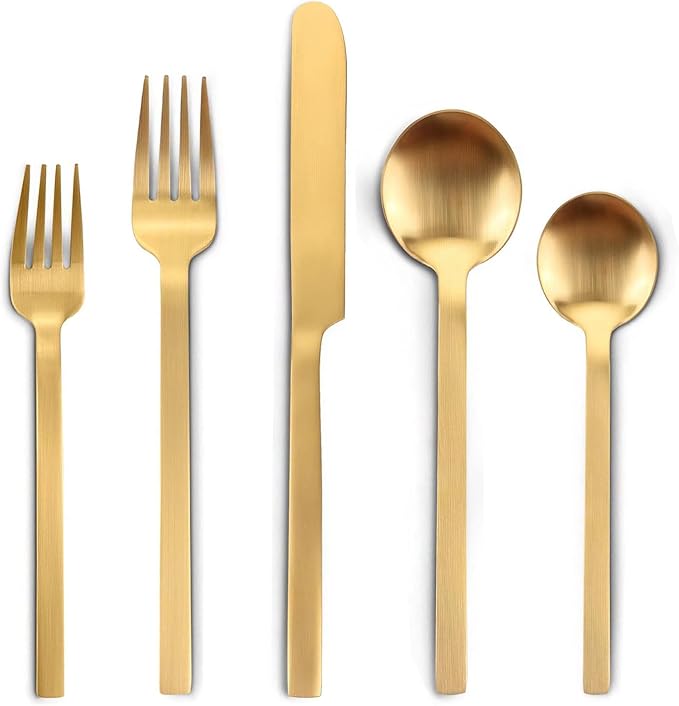 Gold Silverware Set, LAZAHOME 40-Piece Flatware Cutlery Set Service for 8, Stainless Steel Kitchen Utensil Set, Spoons And Forks Set, Matte Finished, Dishwasher Safe