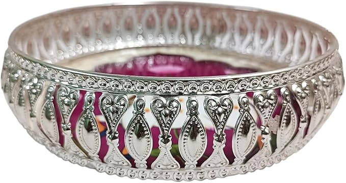 German Silver Tray 8 Inches – Pichwai Cow Design | Decorative Round Metal Plate for Pooja, Dry Fruits & Gifting | Traditional Serving Tray for Home Décor (Silver)