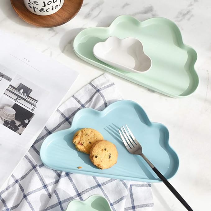 fruit dish2 PCS 4 PCS Ceramic Color Clouds Plate Porcelain Rain Tray Matt Smooth Plates Cute-Pink cloud4Big