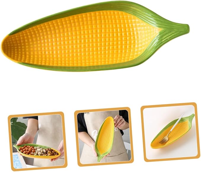 Zerodeko Handpainted Ceramic Corn Plates with Shape for Snacks Appetizers and Desserts Serving Trays with Non-Slip Bottom Microwave and Dishwasher Safe