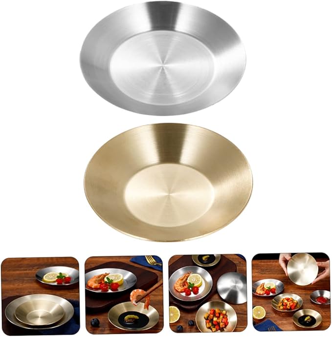 GLEAVI 304 Stainless Steel Round Sauce Dishes 2-Piece Set Korean Style Spice Plates for Appetizers Easy to Clean Washable Design for Dipping Sauces and Side Dishes