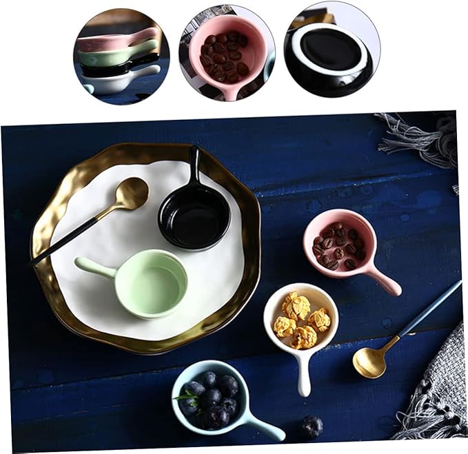 Healifty Ceramic Sauce Dishes with Handle Creative Mini Appetizer Plates for Dipping and Seasoning for Home School and Restaurants Dish