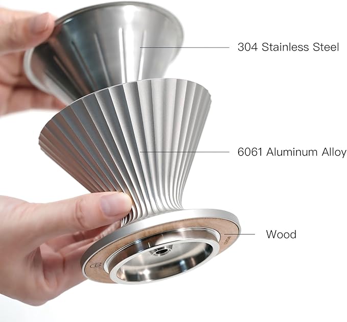 Pour Over Coffee Dripper Drip Coffee Pour Over Maker Resuable Blossom Cone Funnel Stainless Steel Metal Coffee Filter for Travel, Camping, Office, Home, Coffee Maker Brew (Midnight Black)