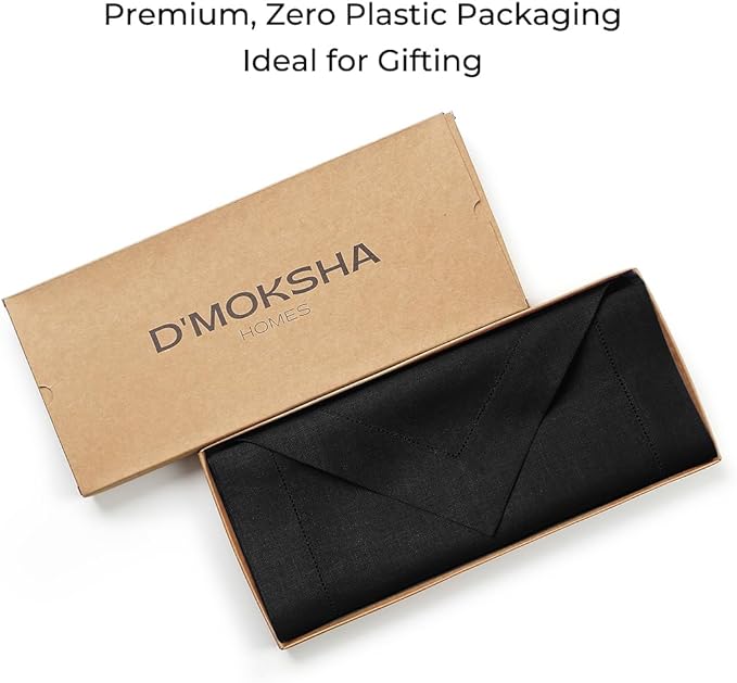 D'Moksha Homes Black Linen Table Runner 60 Inches Long - 100% Pure Linen Diamond Table Runner 14 x 60 Inch for Dining, Winter, Christmas, Holiday, New Year - Machine Washable