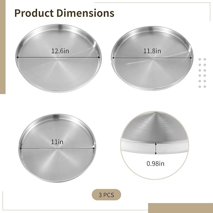 Decorative Round Serving Trays Set of 3, Stainless Steel Platters for Coffee Tables, Vanity & Jewelry Organization