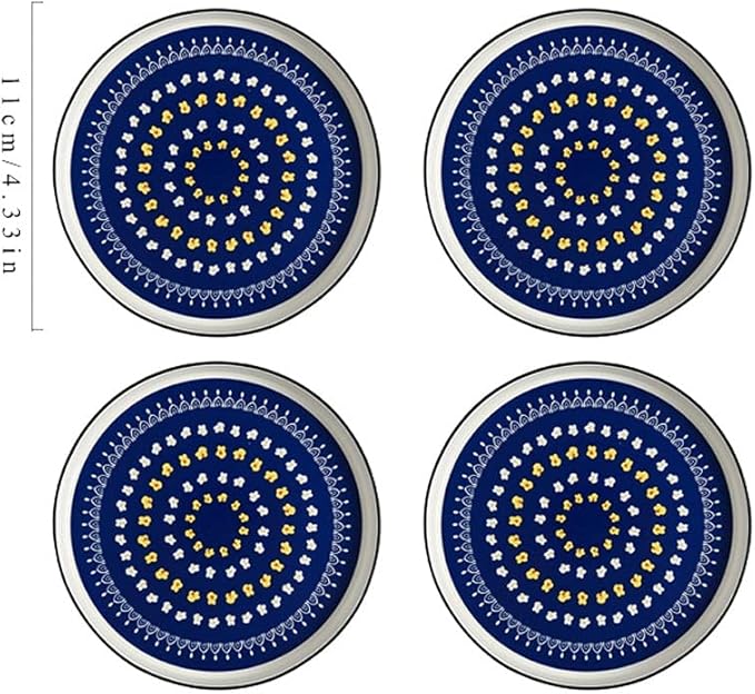 Appetizer Bowls Set of 4 Ceramic Sauce Dish Soy Sauce Dipping Plates Snack Sushi Fruit Appetizer Plates Side Dishes 4.33inches Salad Bowls (Color : Blue3)