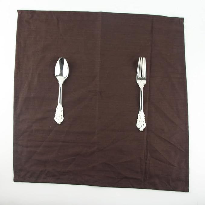 Solid Color Linen Blended Thin Dinner Cloth Napkins - Set of 12 (40 x 40 cm) - for Events & Home Use (Brown)