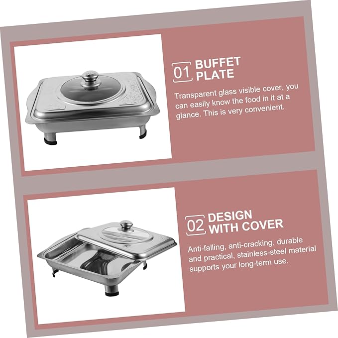 VOSAREA Dinner Plate Stainless Steel Serving Tray Easy to Clean Buffet Tray Cover Party Platters