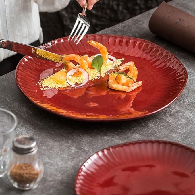 SONGCHAO Party Supplies Red Plate Ceramic Dish Plate Home Moving Tableware Festive Dinner Plate Party Plates (Size : Small)