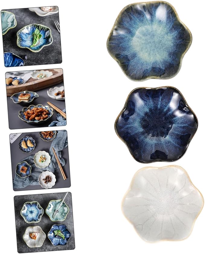 3pcs Assorted Color Ceramic Sauce Dishes Versatile Condiment Plates for Dipping Appetizers for Home Kitchen Parties and Outdoor Use for Soy Sauce Oil Vinegar and More
