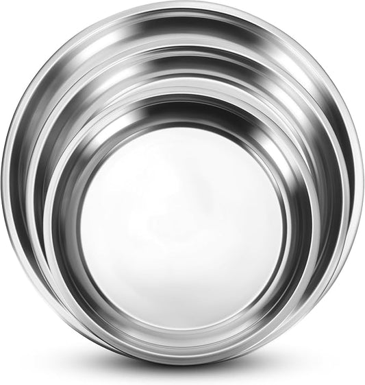 3 Pack Stainless Steel Large Silver Serving Trays Round Serving Platters 15.75" 13.78" 11.8" Metal Tray Set Mirror Tray for Party Kitchen Charcuterie(Smooth Style)