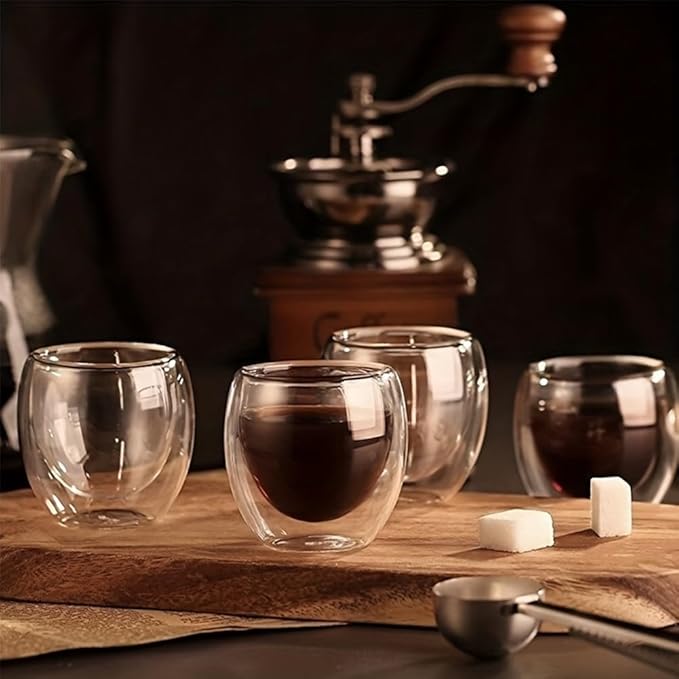 XuYelora Double Wall Expresso Cups (Set of 6), 3 Ounce Glass Coffee Mugs, Small Insulated Clear Espresso Shot Glasses Cups for Cappuccino Latte Tea, Gift for Chrismas, Brithday