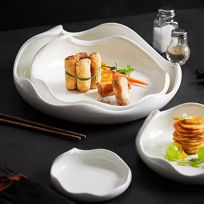 Reusable Plates White Ceramic Irregular Western Food Plate Home Appetizer Salad Hotel Restaurant Commercial Tableware(4.7inch)