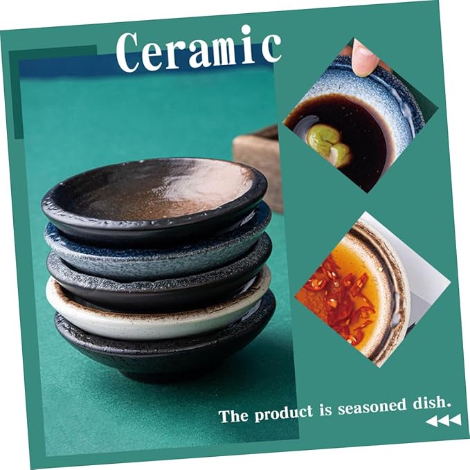 5Pcs Assorted Color Ceramic Sauce Dishes Elegant Seasoning Plates for Condiments Dipping and Appetizers and Beautiful Tableware