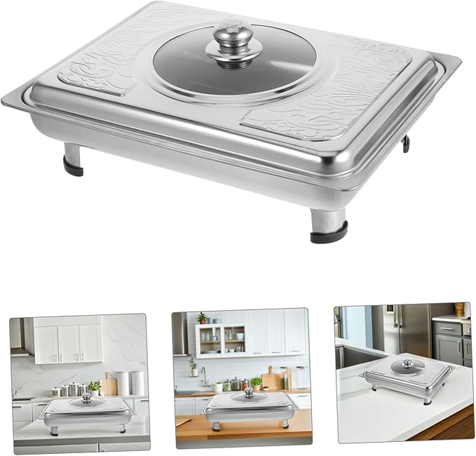 PRETYZOOM Stainless Steel Serving Tray Rectangular Lid for Parties Buffet Trays for Dishes Chilled Food