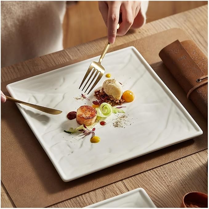 Ceramic Dinner Plate Western Dinner Plate Square Plate Hotel Restaurant Tableware Ceramic White Steak Plate Simple Ceramic Flat Plate Vegetable Plate Serving Plate，One Color 11.8inch