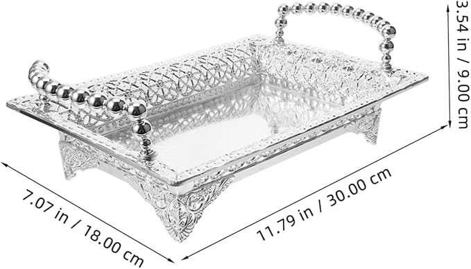 Ciieeo Silver Fruit Tray Handle Tiered Snack Serving Plate Decorative Metal Serving Dish for Bar