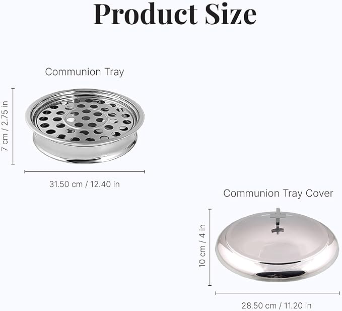 Communion Ware Church Set | 1 Communion Wine Tray with Center Bread Plate and Cover | 32 Cups Capacity Tray | Ideal for Churches | Stainless Steel - Shiny (Silver) Finish