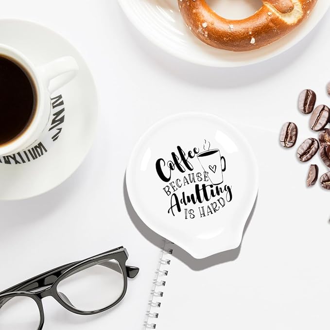 Funny Coffee Spoon Holder-Coffee Spoon Rest-Cafe Bar Station Accessories-Coffee Because Adulting Is Hard Sign