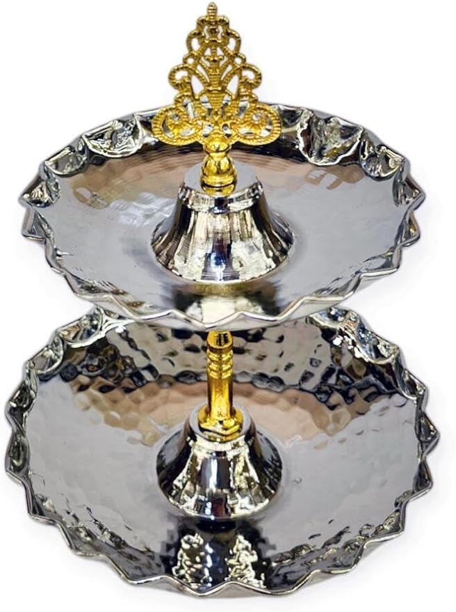 Mini Copper Tiered Serving Tray, Decorative Dessert Stand for Appetizers, Candies, and Treats, Silver Finish, 10 x 15 cm - Multicolor, One Size