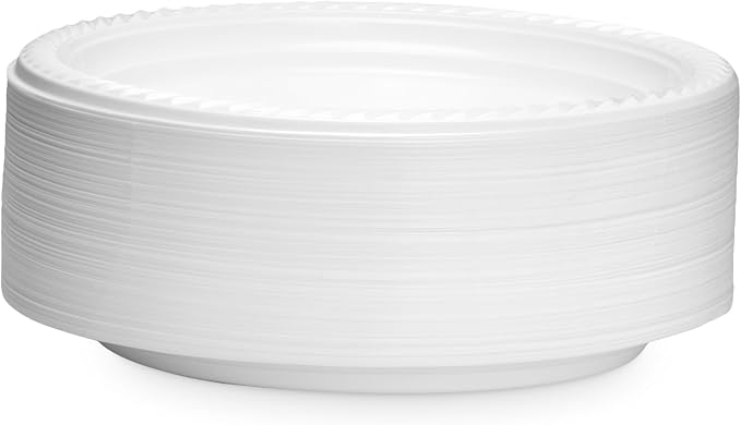 Basix 9 inch Plastic Plates Microwave Safe 100 Count, White