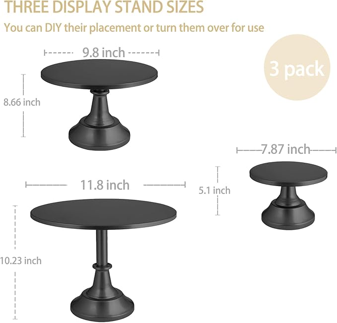 3 Set Black Cake Stand，Display Plate Dessert Cupcake Pastry Candy for Party，Elegant Round Cylinder Columns tables for Weddings Cake Stands，Birthday Party