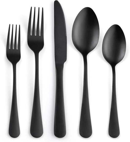 Matte Silverware Set for 8,SANLUNS 40-Piece Satin Finish Black Flatware Set,Stainless Steel Eating Dish Cutlery For 8,Fine Dinner Knifes Forks Spoons,Utensils Tableware for Kitchens Dishwasher Safe