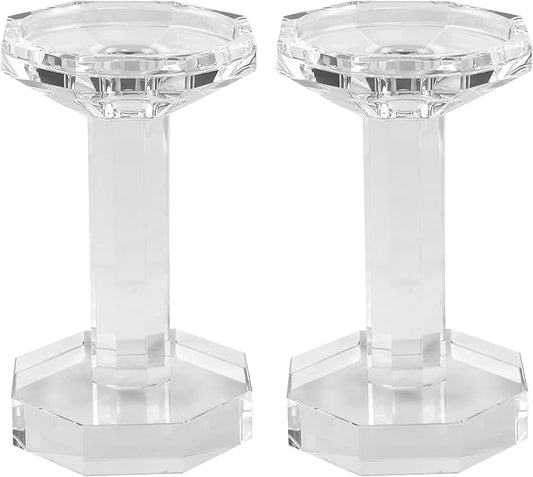 kitCom Crystal Candle Holders Set of 2, 6.1 Inch Tall Crystal Candlestick Holders for Taper, Long Candles - Home Decoration, Wedding, Housewarming and Graduation Gifts
