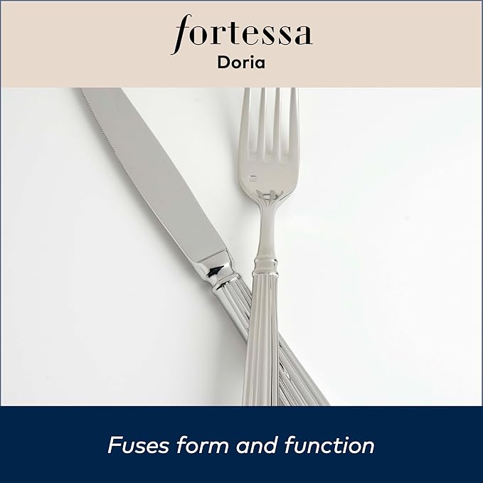 FORTESSA Doria 18/10 Stainless Steel Flatware, 5 Piece Place Setting With Table Knife, Forks and Spoons (Service For 1), Dishwasher Safe, Polished