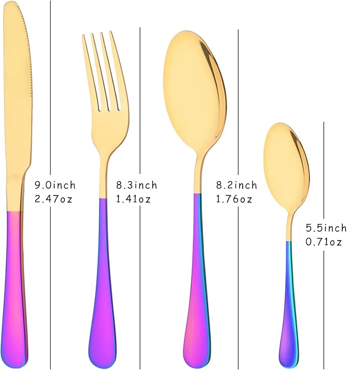 Dinner Forks Set of 6 - Uniturcky Stainless Steel Silverware Forks 8.3 Inches Table Forks Use for Home Kitchen Restaurant - Shiny Gold and Rainbow Metal Salad Forks - Dishwasher Safe