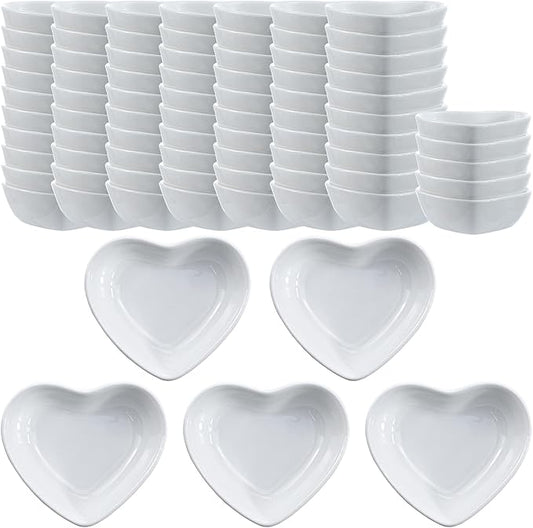SOCOSY Heart-shaped Multipurpose Ceramic Sauce Dishes Seasoning Dishes Sushi Dipping Bowls Appetizer Plates Serving Dishes Saucers Bowls(Set of 80)