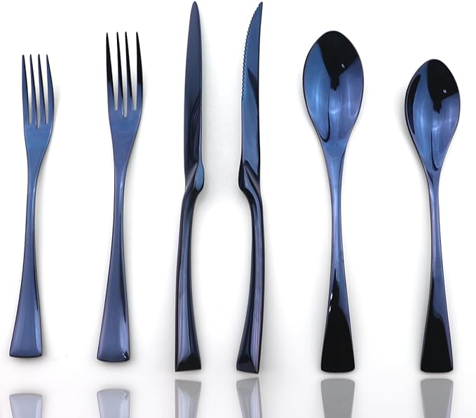 JASHII Luxury Jubilee Blue Flatware Set 20-Piece Iridescent Silverware Sets Replace Black Mirror Polished, 18/10 Stainless Steel Utensils For 4,Dinner Knife STEAK Knife Fork DINNER DESSERT Spoon