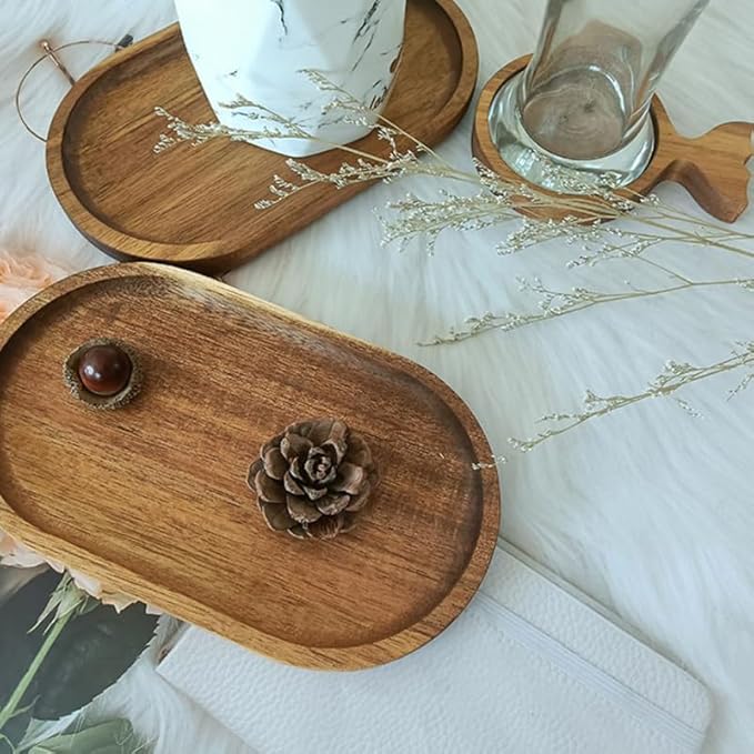 DOITOOL Wooden Serving Tray 7.87 X 4.64 Inch Oval Food Platter Decorative Snack Plate for Appetizers Coffee and Desserts Kitchen Dining Serving Dish