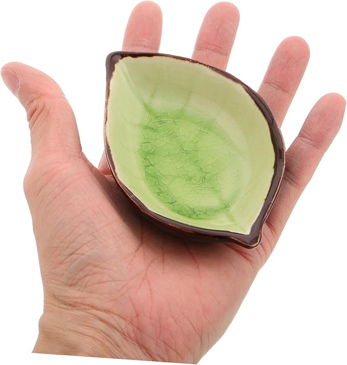 ABOOFAN 4pcs Leaf Shaped Ceramic Plates for Appetizers and Sauces Elegant Crackle Glaze Design Multi-functional Dipping Bowls for Ketchup Vinegar Sushi and Seasoning Yellow Lake Blue Green