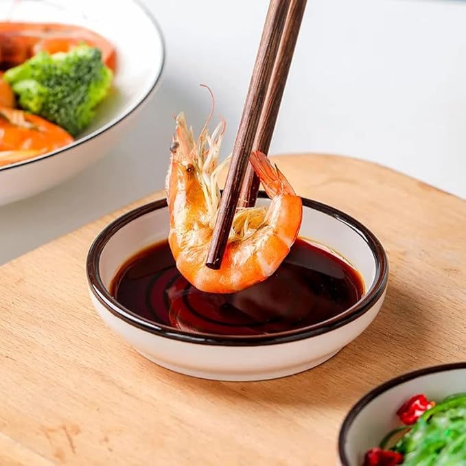Japanese Retro Ceramic Side Dishes Set of 4, Ceramic Sauce Dipping Bowls Porcelain Side Dish Bowl, 3.54 Inch Mini Seasoning Dish for Ketchup, Sushi, Snack, BBQ and Other Party Supplies