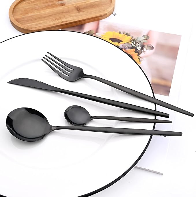 40 Pcs Mirror Polish Silverware Set, Large Set 18/10 Stainless Steel Flatware Cutlery Set For Home Daily Use/Wedding Party/Restaurant, Utensils Set Service For 10 (Black)