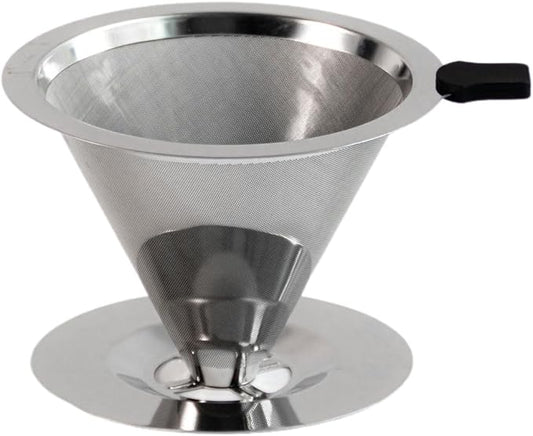 Pour Over Coffee Dripper, 18/8 Stainless Steel Coffee Filter V60 Cone Fine Mesh for 1-2 Cup, Paperless Pour Over Reusable Filter Coffee Maker