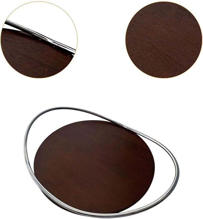 Serving Tray Organizer Tray Oval Ottoman Tray Luxurious Dinner Plate Fruit Plate Coffee Table Tray for Dining Room Countertop, Silver and Wood