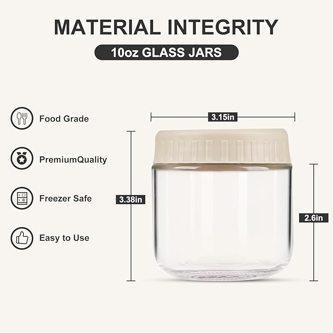 Overnight Oats Containers with Lids, 10oz Glass Jars with Lids 2 pcs, Apricot, Wide Mouth Mason jars for Salad, Yogurt, Snacks, Meal Prep