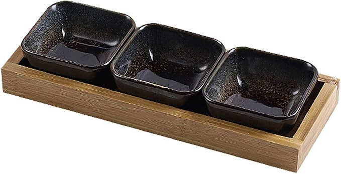 HEXEH Salad Plate 3.3 Oz Soy Sauce Dipping Bowls Side Dish Plates for Snack Sushi Fruit Appetizer Dessert Ceramic Dip/Dipping Bowls Set of 3 with Tray Plastic Plate (Color : F)
